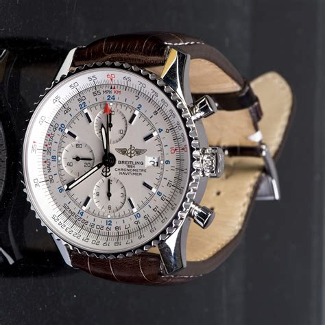 1884 breitling skeleton watch black leather strap white face|breitling chronometer for sale.